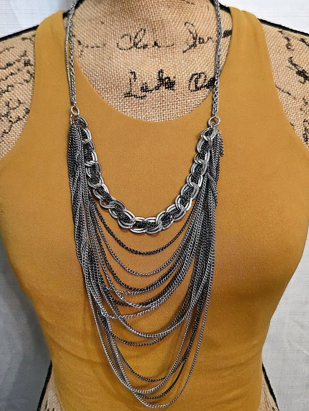 Multi-Layer Silver Punk Layered Chain Statement Necklace